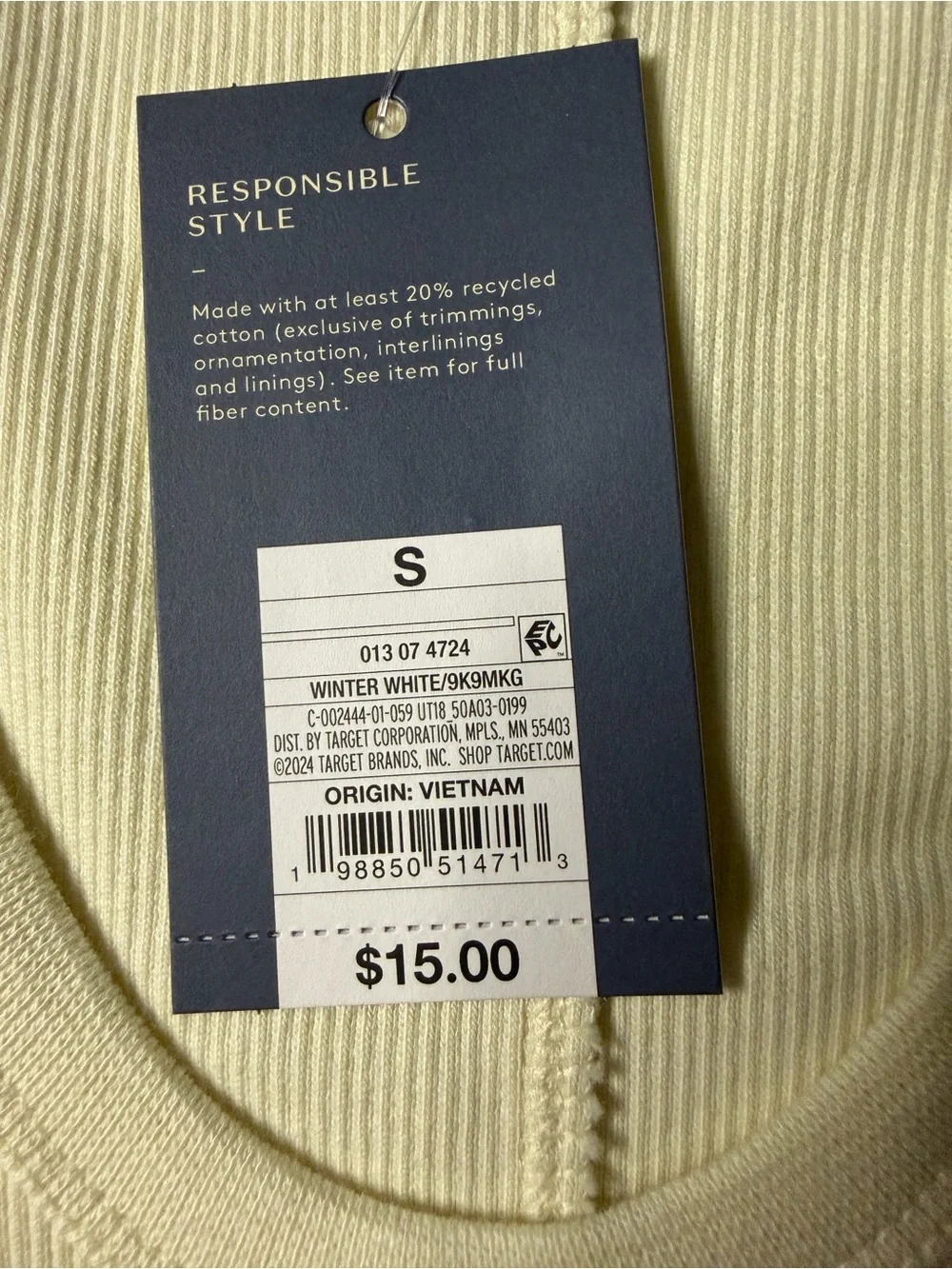 NWT Women's Ribbed Scoop Neck Long Sleeve Top - Pale Yellow Size Small (KB8) - Picture 4 of 4